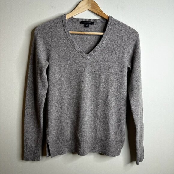 Ann Taylor Womens Cashmere V-Neck Sweater XS Light Brown Speckle Old Money lux - Picture 1 of 9